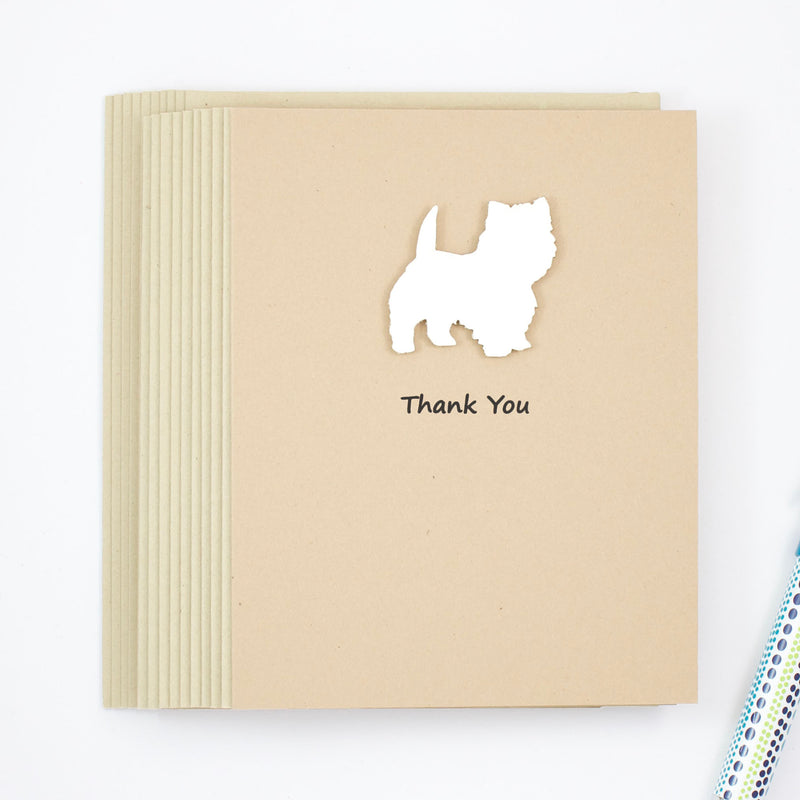 Westie Thank You Card | Handmade White Dog Greeting Cards | Single or 10 Pack | West Highland White Terrier