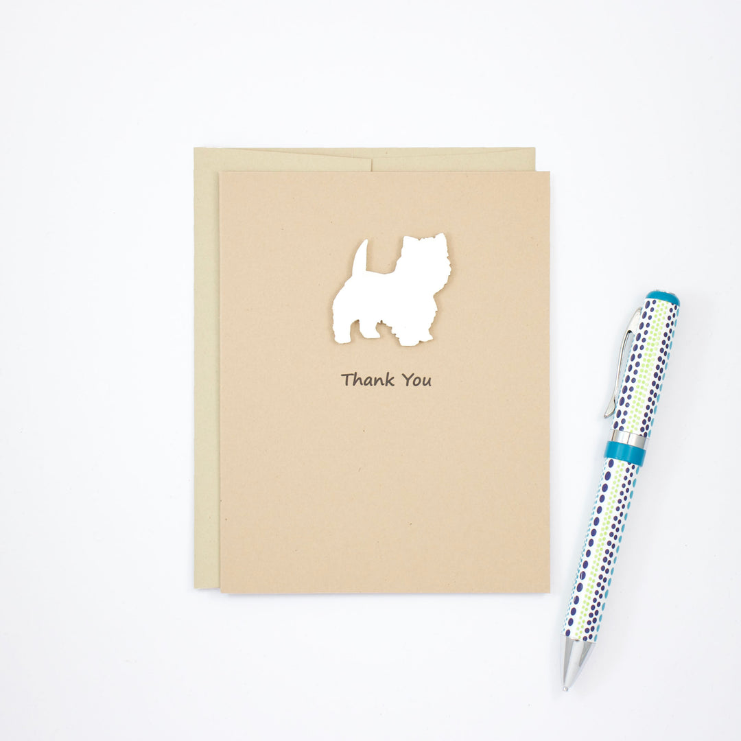 Westie Thank You Card | Handmade White Dog Greeting Cards | Single or 10 Pack | West Highland White Terrier