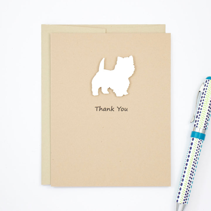 Westie Thank You Card | Handmade White Dog Greeting Cards | Single or 10 Pack | West Highland White Terrier