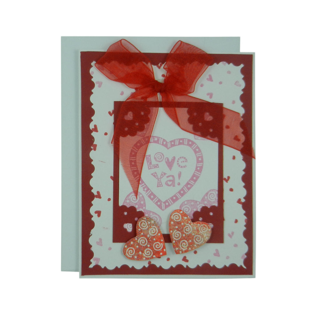 Valentine's Day Greeting Card - Handmade Recycled - Love Ya Hearts Valentine's Day Card - Embellish by Jackie