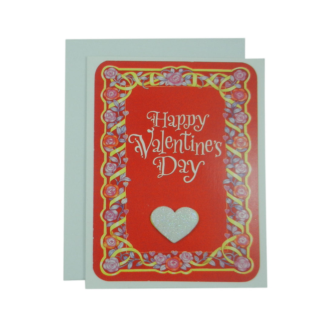 Valentine's Day Greeting Card - Handmade Recycled - Glitter Heart Valentine's Day Card - Embellish by Jackie