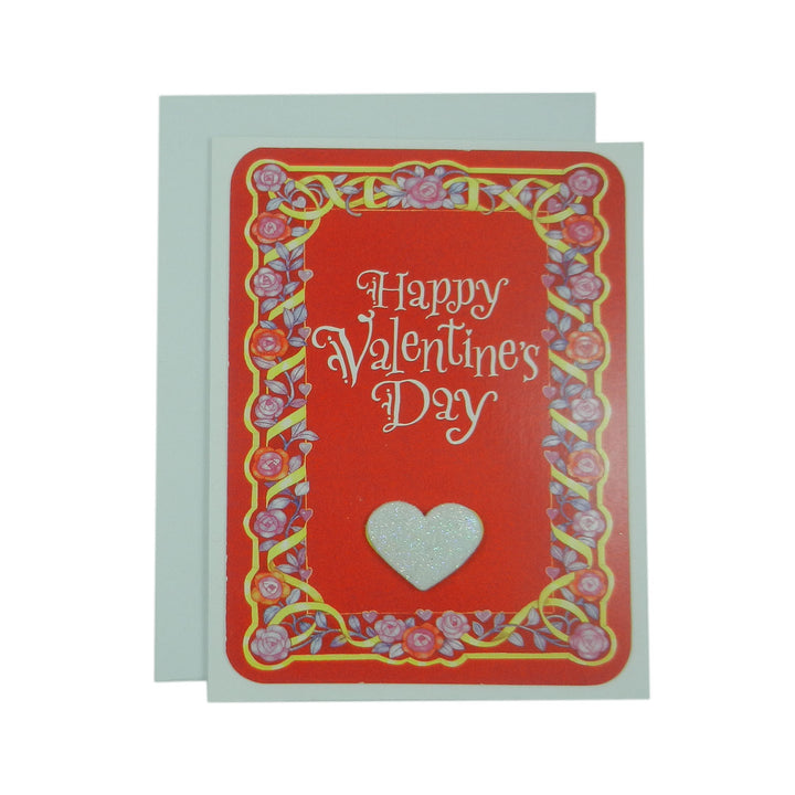 Valentine's Day Greeting Card - Handmade Recycled - Glitter Heart Valentine's Day Card - Embellish by Jackie