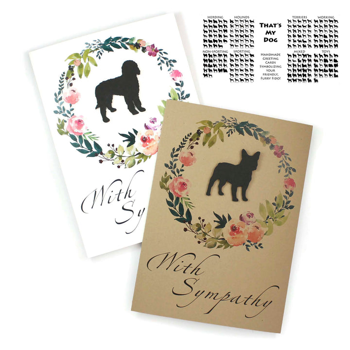 Dog Floral Wreath Sympathy Card | 200+ Dog Breeds Available | Handmade 5x7 Pet Condolences Greeting | White or Kraft Brown Choose Inside