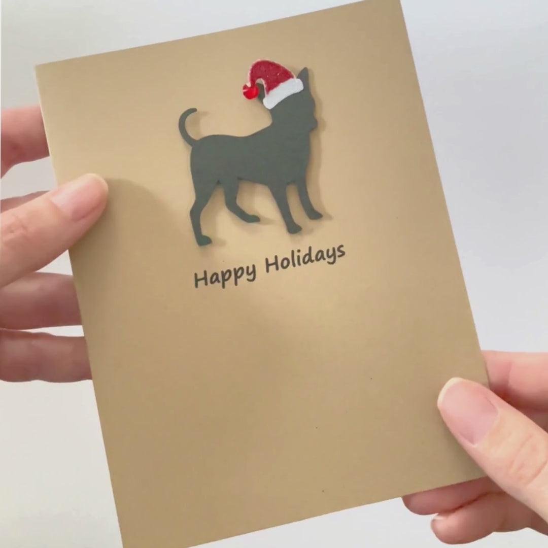 Smooth Coat Chihuahua Christmas Card | Single or Pack of 10 | 25 Dog Colors | Choose Phrases | Santa Hat