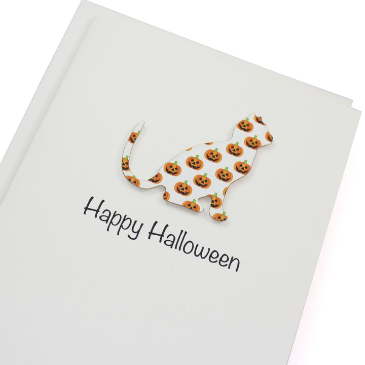 Cat Halloween Greeting Cards Pack of 10 | Pumpkin or Candy Corn Pattern | Handmade Kraft Brown or White Card Base | Blank Inside