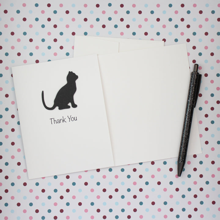 Cat Thank You Greeting Cards 10 Pack | Handmade Cat Greeting Cards | 25 Cat Colors Available | Choose Inside Phrase | Cat Notecards White