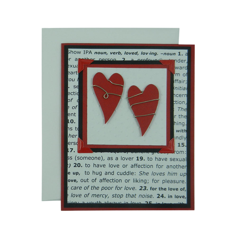 Handmade Valentine Card Two Hearts Wrapped in wire - Embellish by Jackie