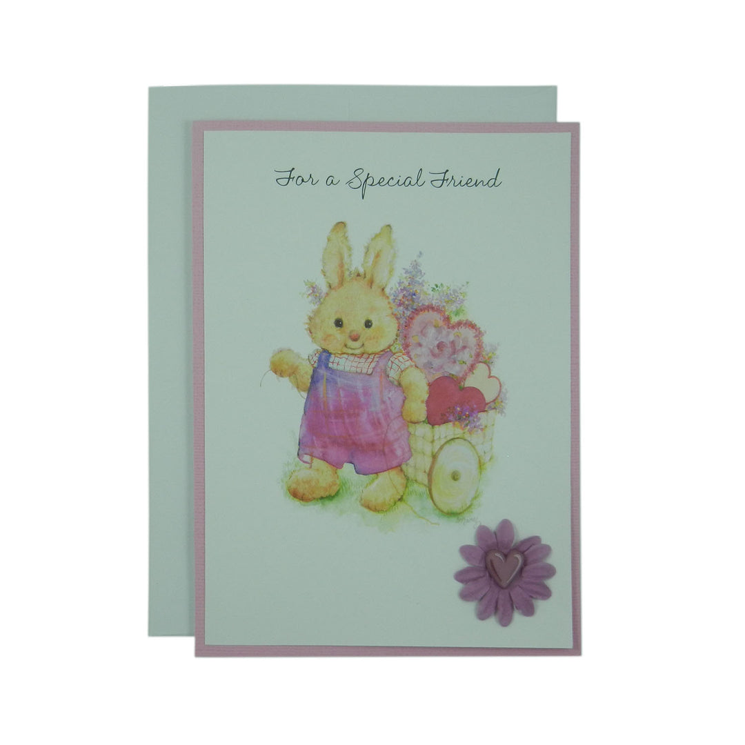 Valentine's Day Greeting Card - Friend - Bunny Handmade Recycled - Heart Valentine's Day Card - Embellish by Jackie