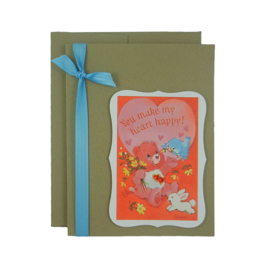 Valentine's Day Card - Handmade Recycled - Care Bear Valentine's Day Card - Recycled Valentine - Embellish by Jackie